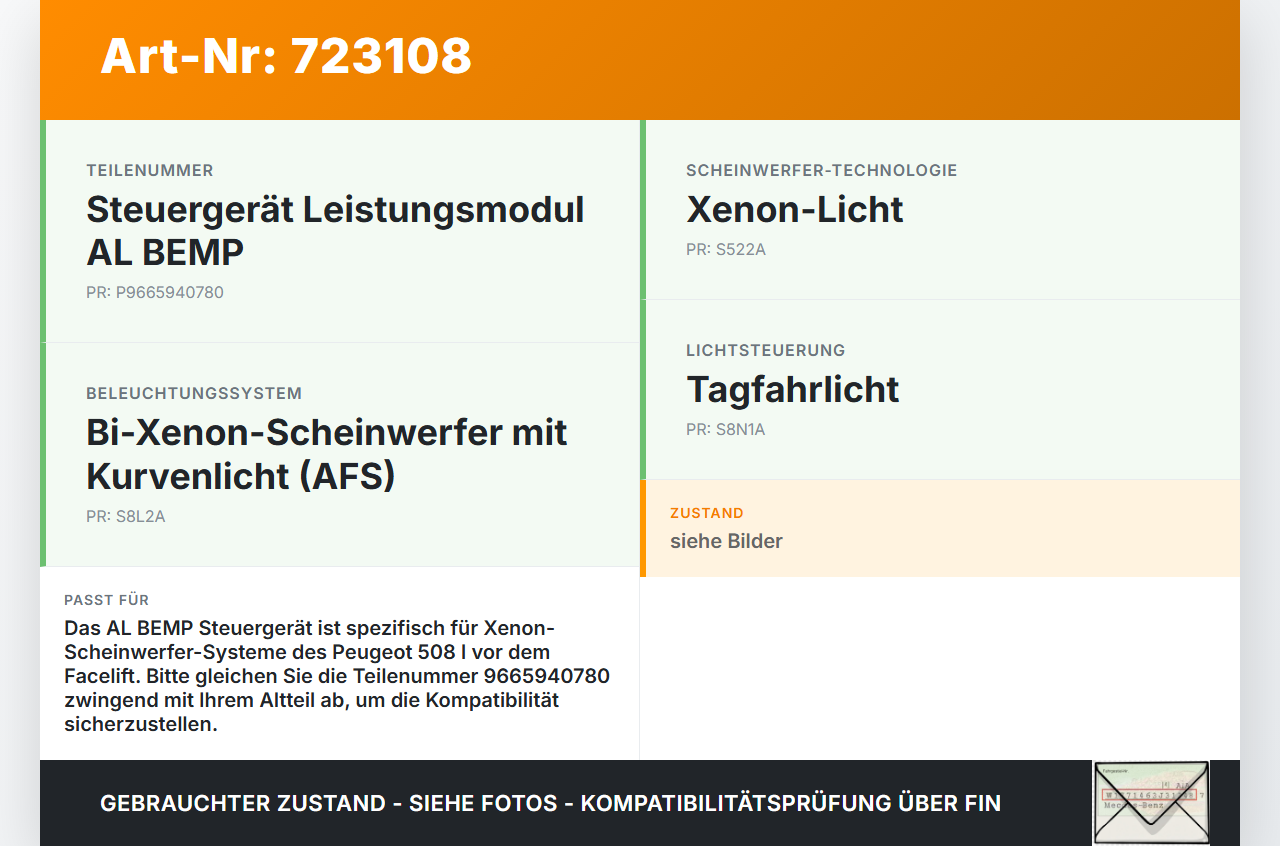 Peugeot 508 I 8D 10-14 Steuergerät ECU Modul AL BEMP Peugeot 508 I 8D 10-14 31.10.2011 9665940780 966594078000... Vorschau 3
