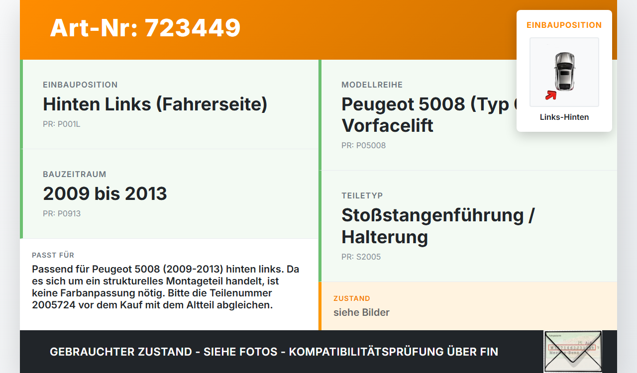 Peugeot 5008 09-13 Halter Träger Aufnahme Führung für Stoßstange Links Hinten Peugeot 5008 09-13 29.01.2010 2005724... Vorschau 3