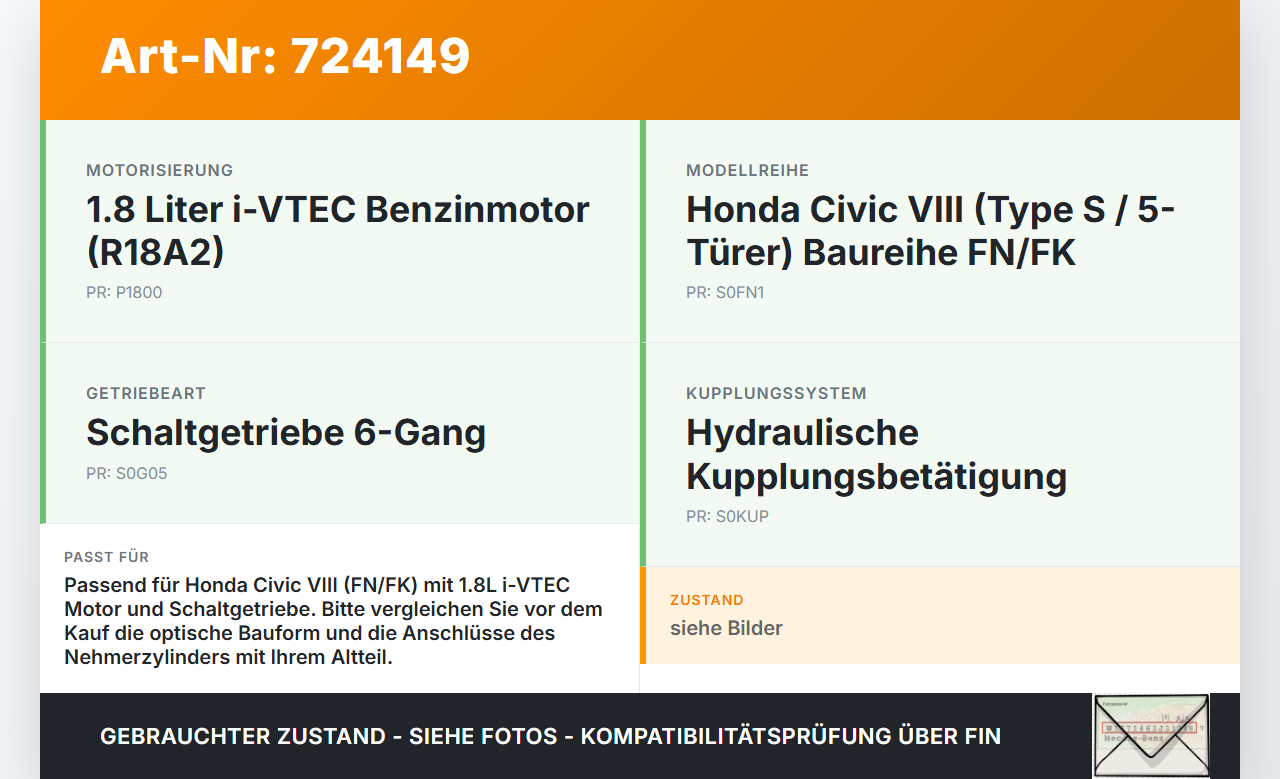 Honda Civic VIII FN 05-11 1,8 103KW Kupplungszylinder Nehmer Nehmerzylinder Honda Civic VIII FN 05-11 03.04.2007... Vorschau 3