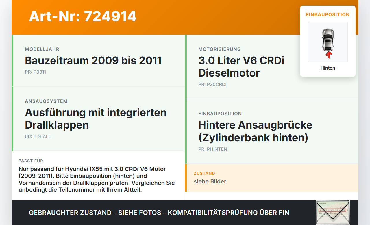 Hyundai IX55 09-11 CRDi 3,0 176KW D6EA UD14 Ansaugbrücke Ansaugkrümmer m. Drallklappen Hinten Hyundai IX55 09-11... Vorschau 3