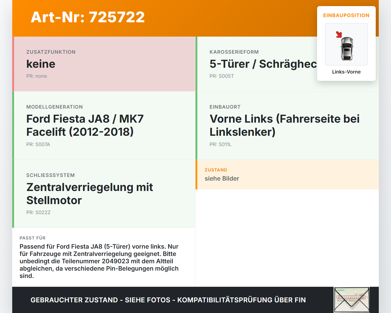 Ford Fiesta JA8 VII 12-18 5T Türschloss mit ZV Stellmotor Links Vorne Ford Fiesta JA8 VII 12-18 10.03.2014... Vorschau 3