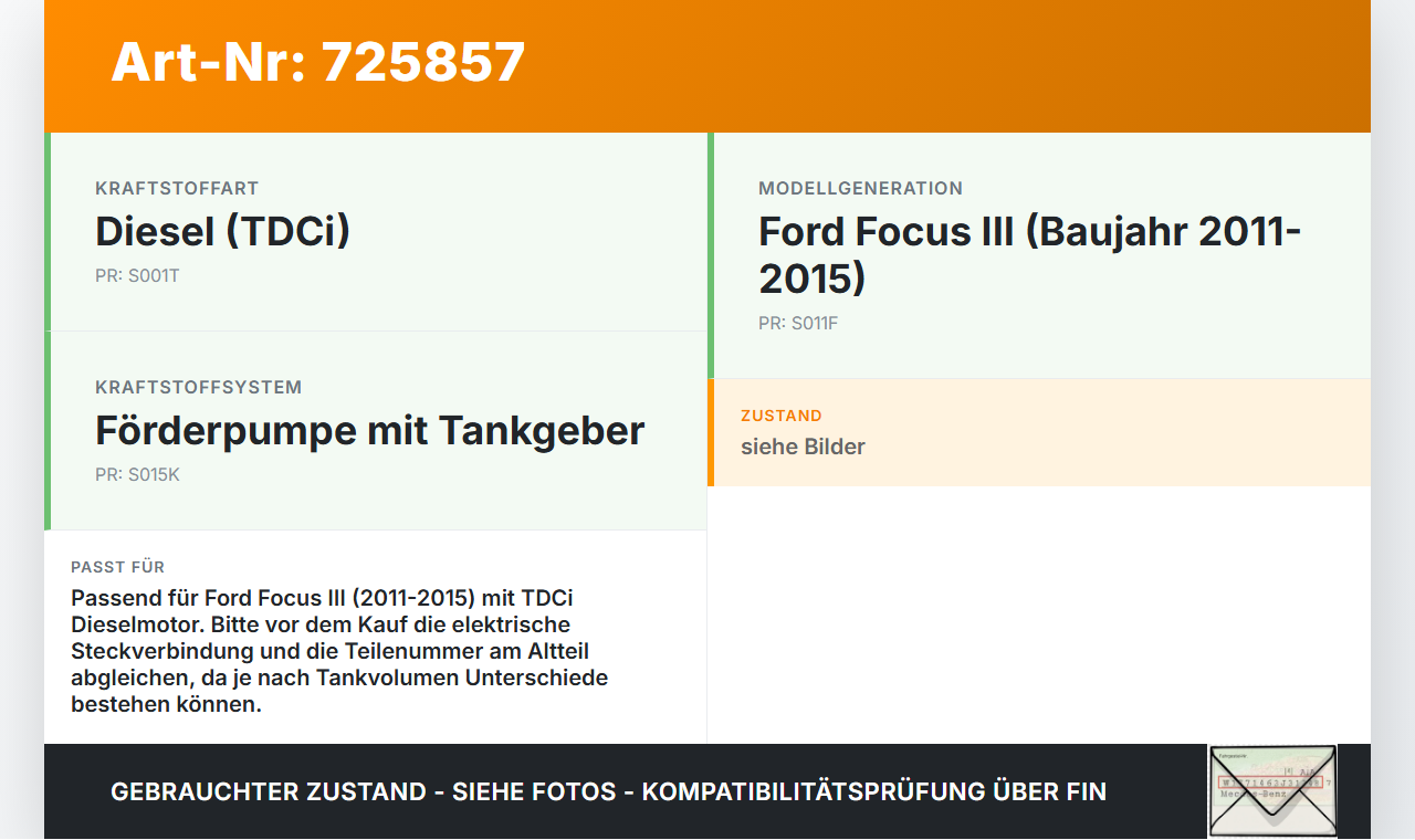 Ford Focus III 11-15 TDCi 1,6 85KW Kraftstoffpumpe Kraftstoff Förderpumpe Tankgeber Ford Focus III 11-15 25.11.2013... Vorschau 3