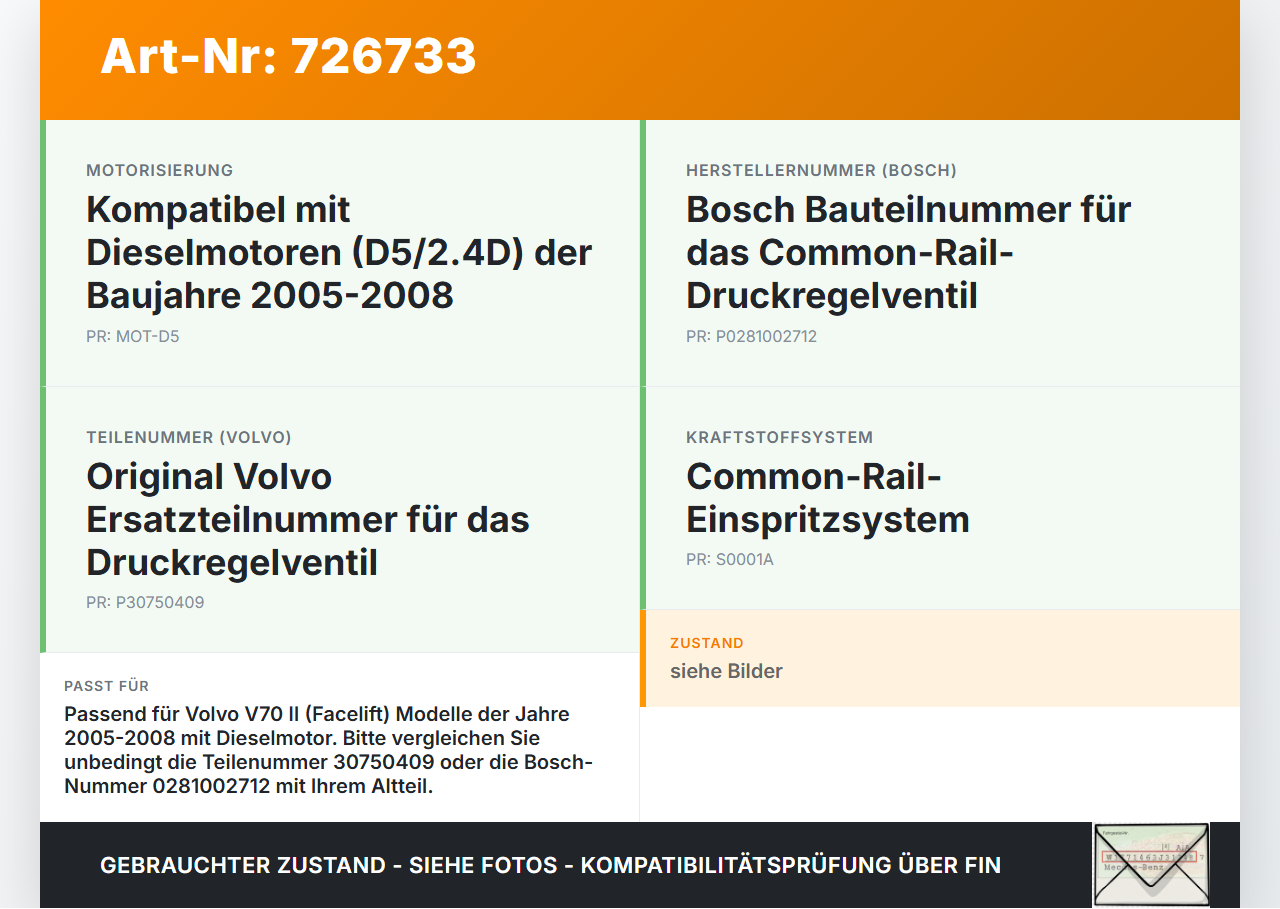 Volvo V70 II 05-08 Druckregelventil Regelventil Ventil Volvo V70 II 05-08 21.11.2005 30750409 0281002712 gebraucht Vorschau 3