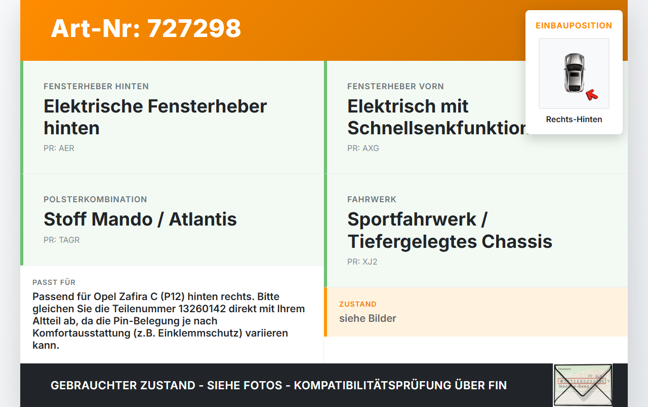 Opel Zafira C P12 11-16 Fensterhebermotor mit Fensterheber Rechts Hinten Opel Zafira C P12 11-16 19.11.2013... Vorschau 3