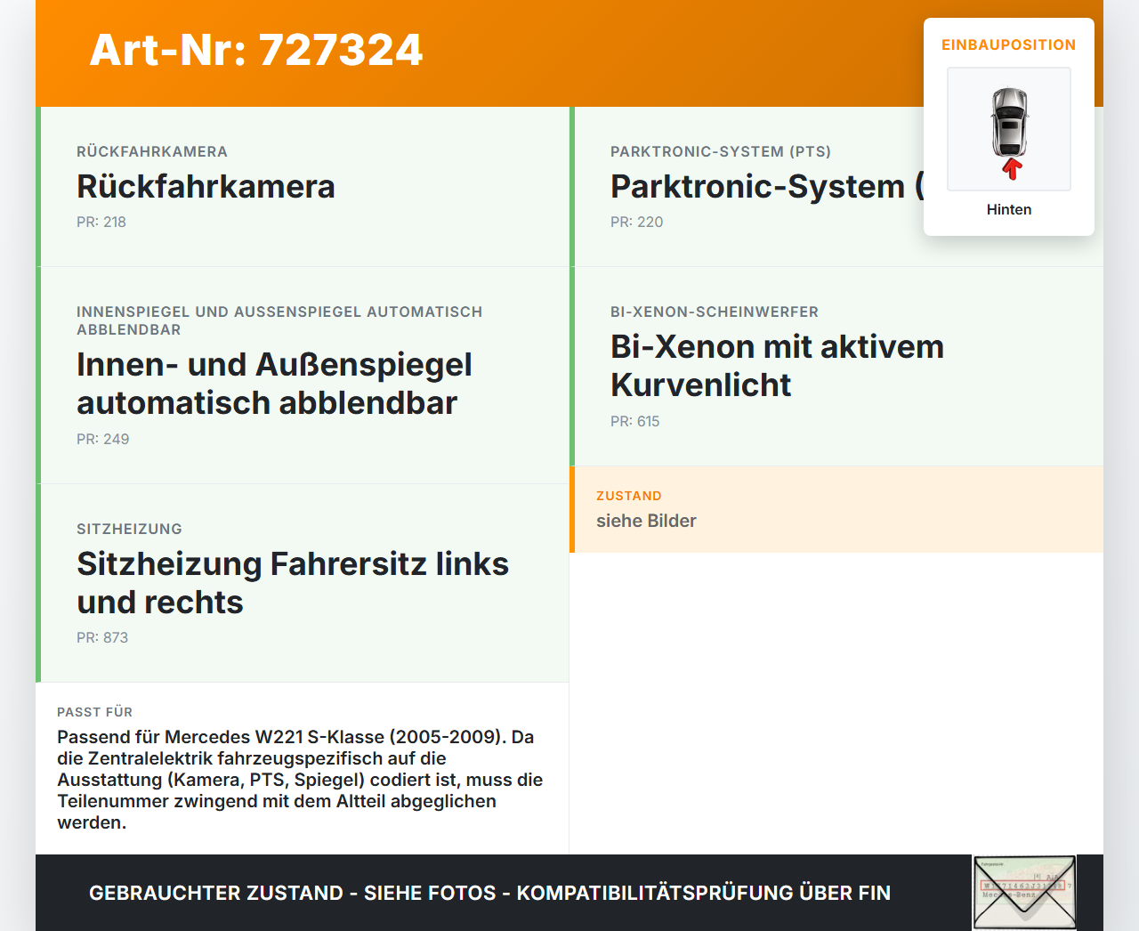 Mercedes W221 S320 05-09 CDI 3,0 173KW Sicherungskasten Zentralelektrik Hinten Mercedes W221 S320 05-09 17.08.2008... Vorschau 3