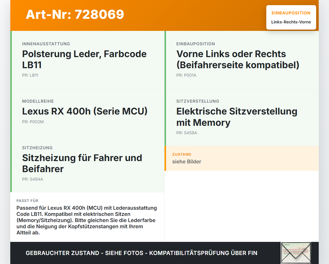 Lexus RX 400h MCU 06-09 Kopfstütze für Beifahrer Sitz Rechts oder Links Vorne Leder Lexus RX 400h MCU 06-09... Vorschau 3