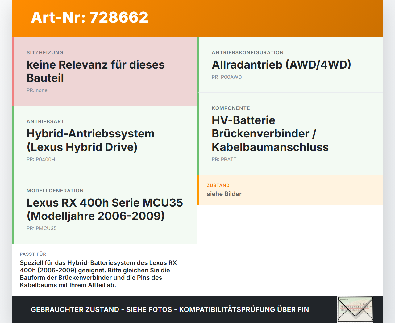 Lexus RX 400h MCU 06-09 Verbinder Brücke connector Kabelbaum für Batterie Lexus RX 400h MCU 06-09 15.02.2007 gebraucht Vorschau 3