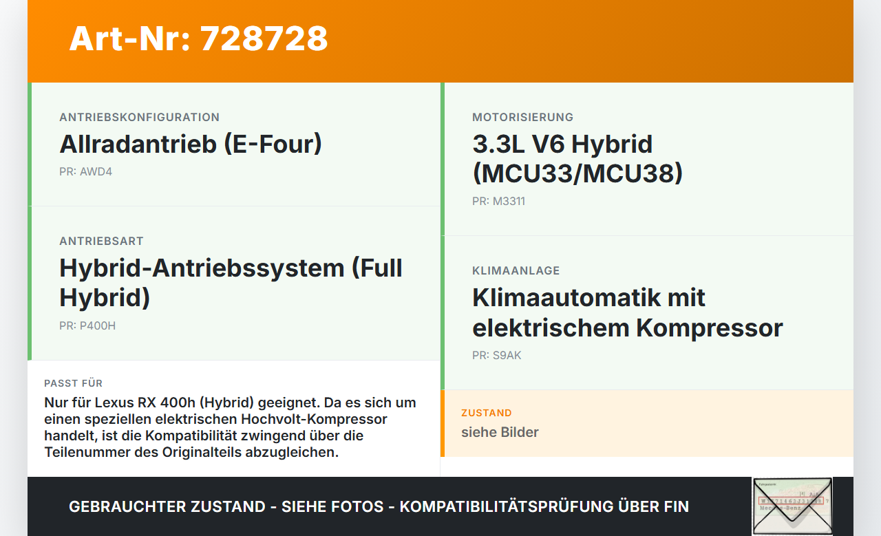 Lexus RX 400h MCU 06-09 3,3 155KW Elektrischer Hybrid Klimakompressor Klima Kompressor Lexus RX 400h MCU 06-09... Vorschau 3