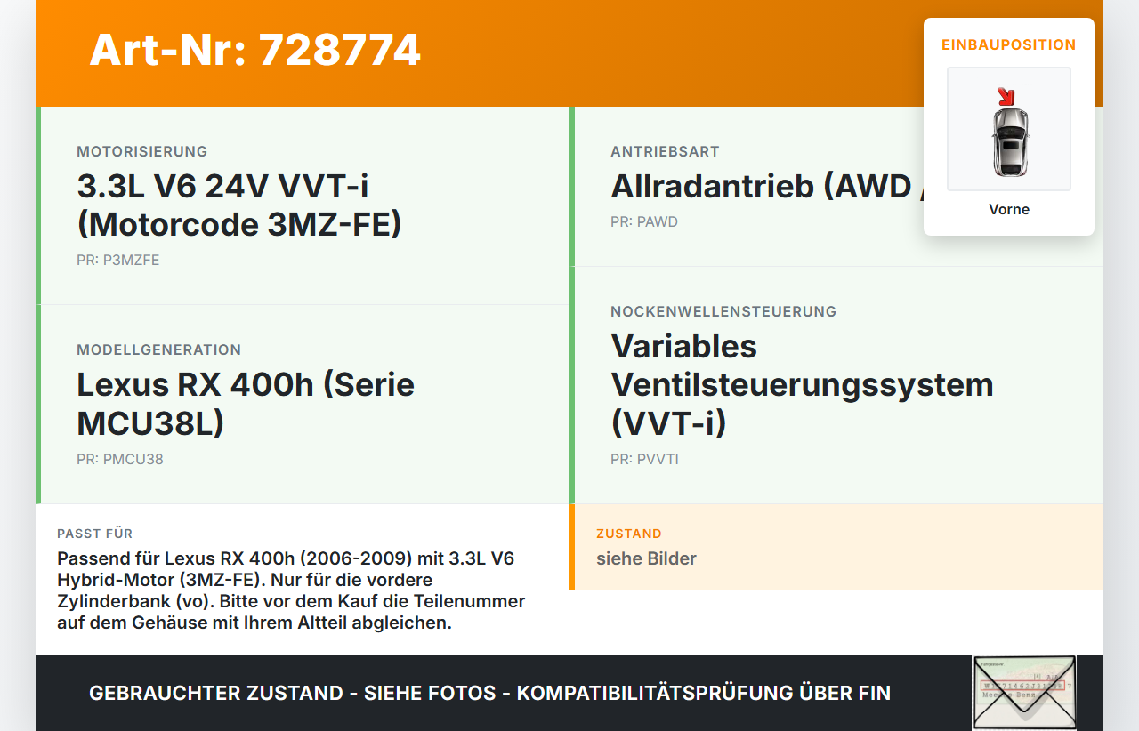 Lexus RX 400h MCU 06-09 3,3 155KW 3MZFE 1JM 2FM Nockenwellenverstellung Verstellung für Nockenwelle Vorne Lexus RX... Vorschau 3