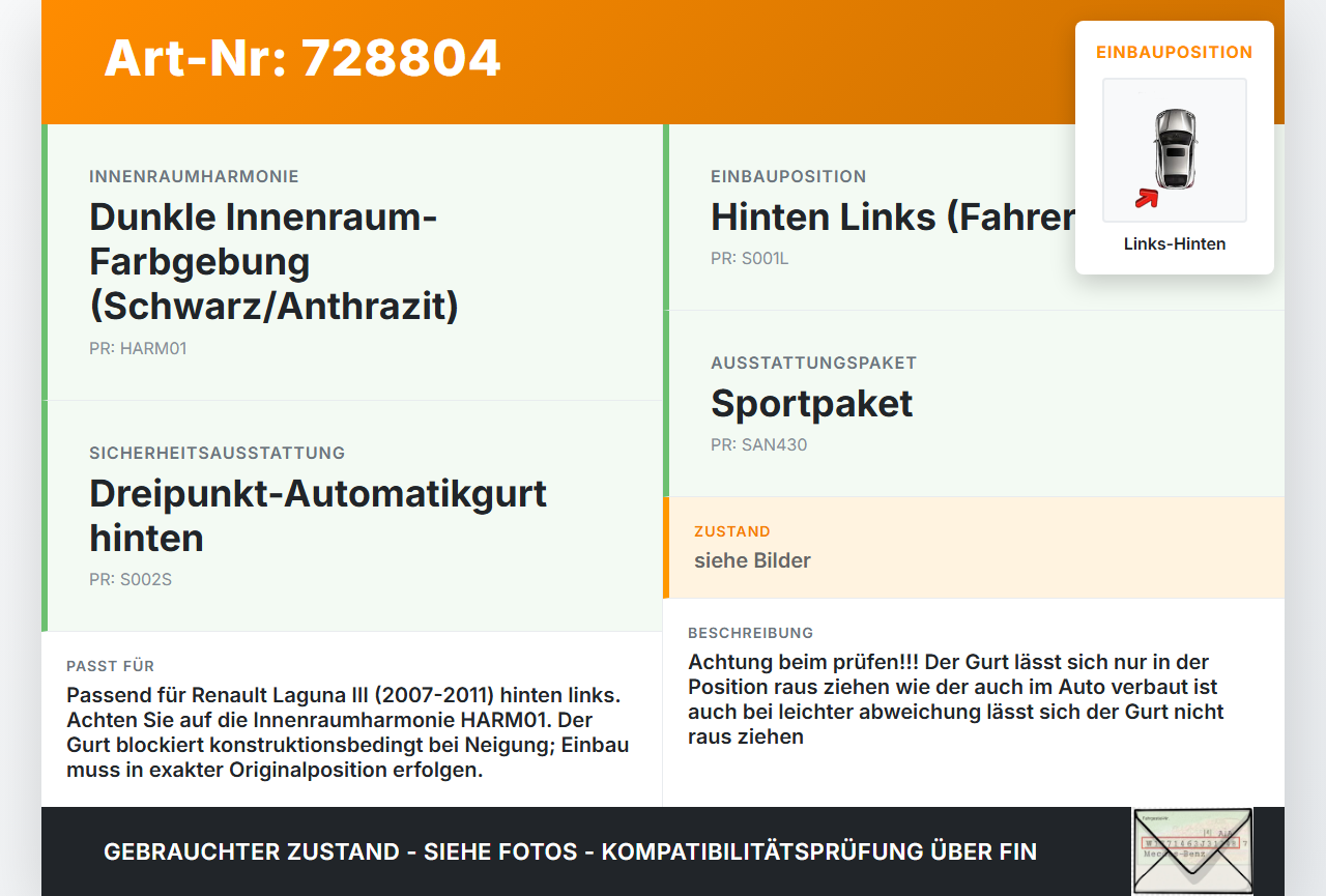 Renault Laguna III 3 07-11 Lim Gurt Sicherheitsgurt Gurtstraffer Links Hinten Renault Laguna III 3 07-11 26.02.2008... Vorschau 3