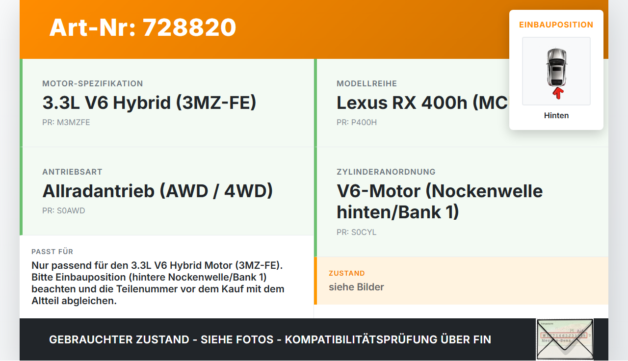 Lexus RX 400h MCU 06-09 3,3 155KW 3MZFE 1JM 2FM Riemenscheibe für Nockenwelle Hinten Lexus RX 400h MCU 06-09... Vorschau 3