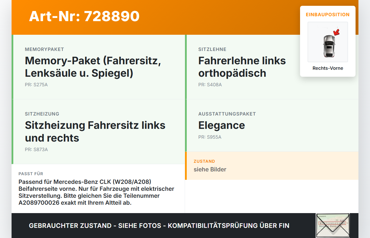 Mercedes CLK 320 A208 Stellmotor für Elektrische Sitzlehne Rechts Vorne Mercedes CLK 320 A208 31.01.2000 2089700026... Vorschau 3