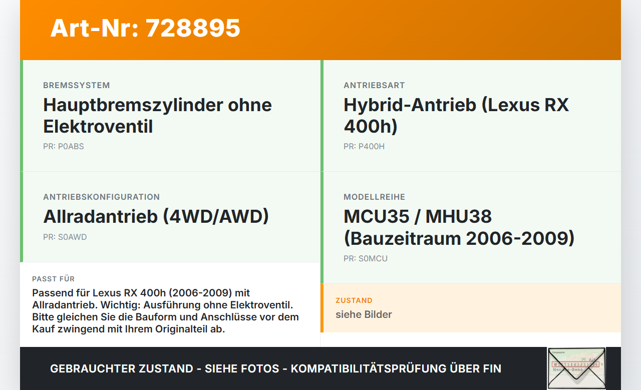 Lexus RX 400h MCU 06-09 Hauptbremszylinder Bremszylinder ohne Elektroventil Lexus RX 400h MCU 06-09 15.02.2007... Vorschau 3