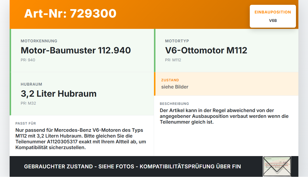 Mercedes CLK 320 A208 3,2 160KW 112.940 Kolben mit Pleuel Pos B Mercedes CLK 320 A208 31.01.2000 A1120300617 gebraucht Vorschau 3