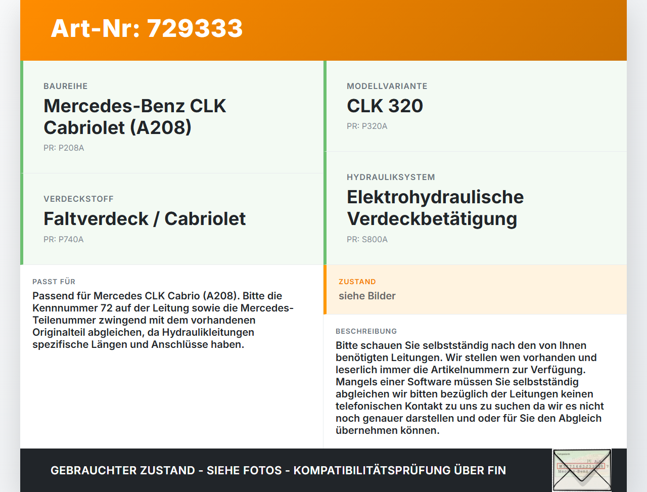 Mercedes CLK 320 A208 Cabrio Hydraulik Schlauch Leitung 72 für Verdeck Mercedes CLK 320 A208 31.01.2000 gebraucht Vorschau 3