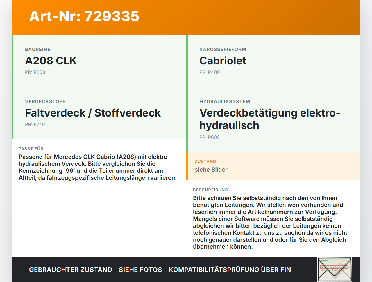 Mercedes CLK 320 A208 Cabrio Hydraulik Schlauch Leitung 96 für Verdeck Mercedes CLK 320 A208 31.01.2000 gebraucht Vorschau 3