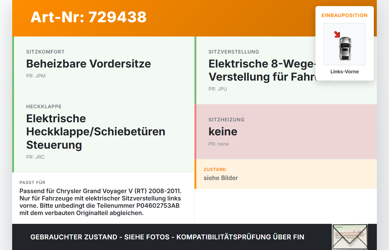 Chrysler Grand Voyager V RT 08-11 Steuergerät ECU Modul Sitzkontrolle Links Vorne Chrysler Grand Voyager V RT 08-11... Vorschau 3