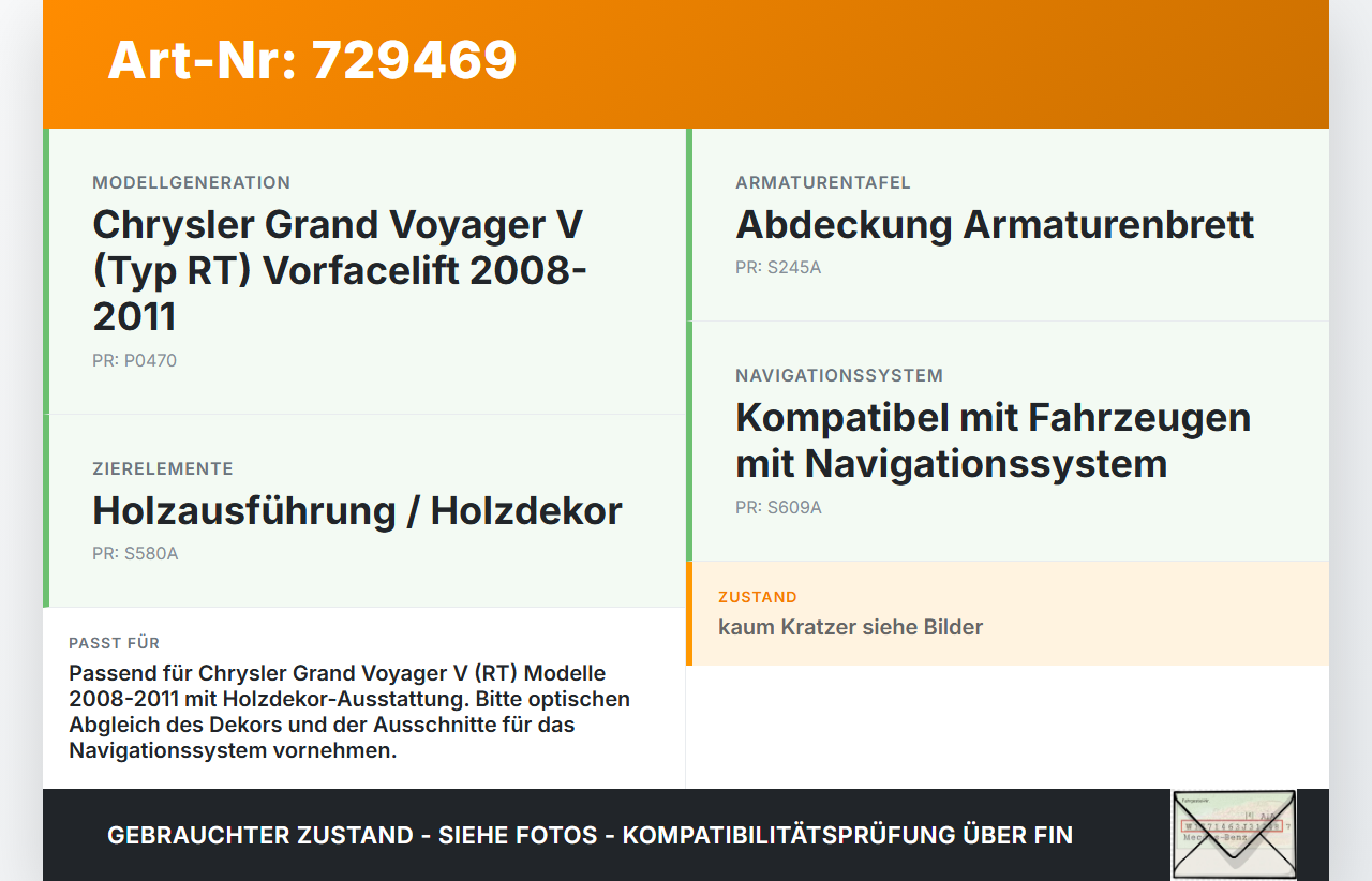 Chrysler Grand Voyager V RT 08-11 Blende für Armaturenbrett Abdeckung Holzdekor Chrysler Grand Voyager V RT 08-11... Vorschau 3
