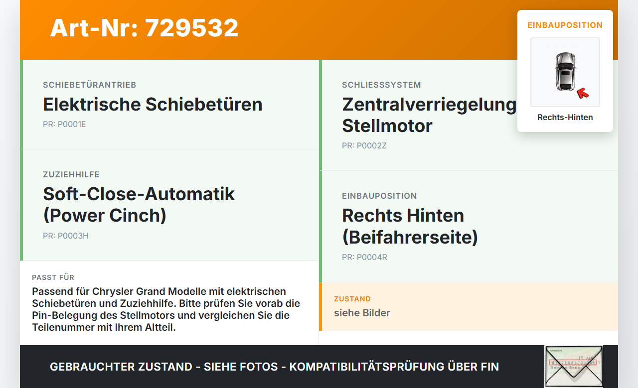Chrysler Grand Voyager V RT 08-11 Türschloss m. ZV Stellmotor Zuziehhilfe Rechts Hinten Chrysler Grand Voyager V RT... Vorschau 3