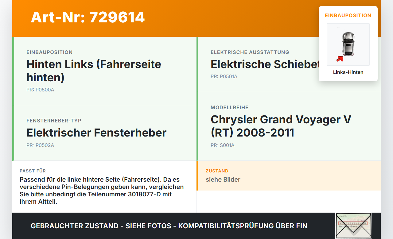 Chrysler Grand Voyager V RT 08-11 Fensterhebermotor Links Hinten Chrysler Grand Voyager V RT 08-11 26.12.2008... Vorschau 3