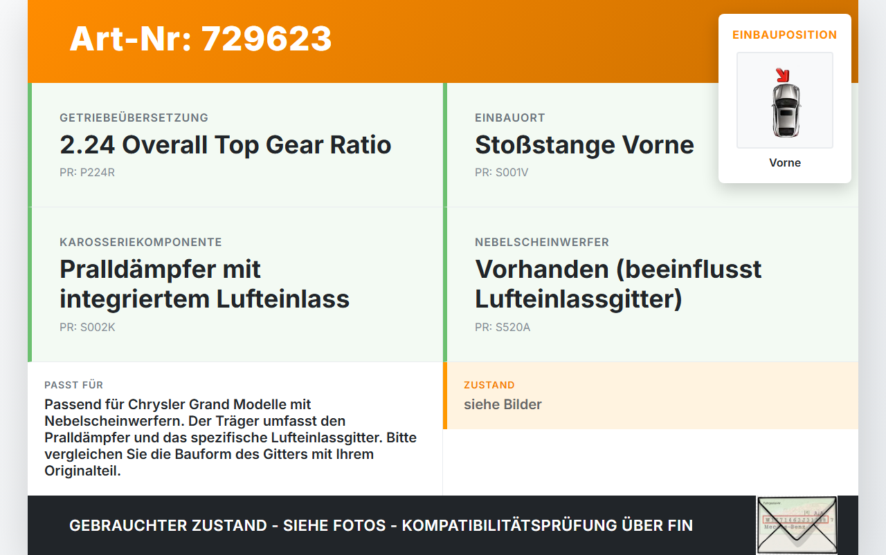 Chrysler Grand Voyager V RT 08-11 Träger Pralldämpfer mit Lufteinlassgitter für Stoßstange Vorne Chrysler Grand... Vorschau 3