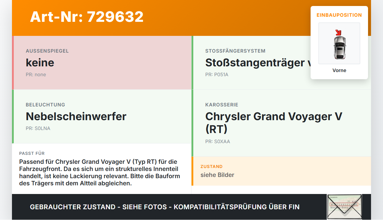 Chrysler Grand Voyager V RT 08-11 Stoßstangenträger Stoßfängerträger Querträger Vorne Chrysler Grand Voyager V RT... Vorschau 3