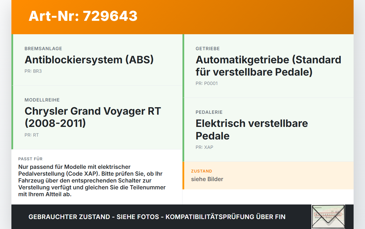 Chrysler Grand Voyager V RT 08-11 Bremspedal Pedal Elektrisch Verstellbar Chrysler Grand Voyager V RT 08-11... Vorschau 3