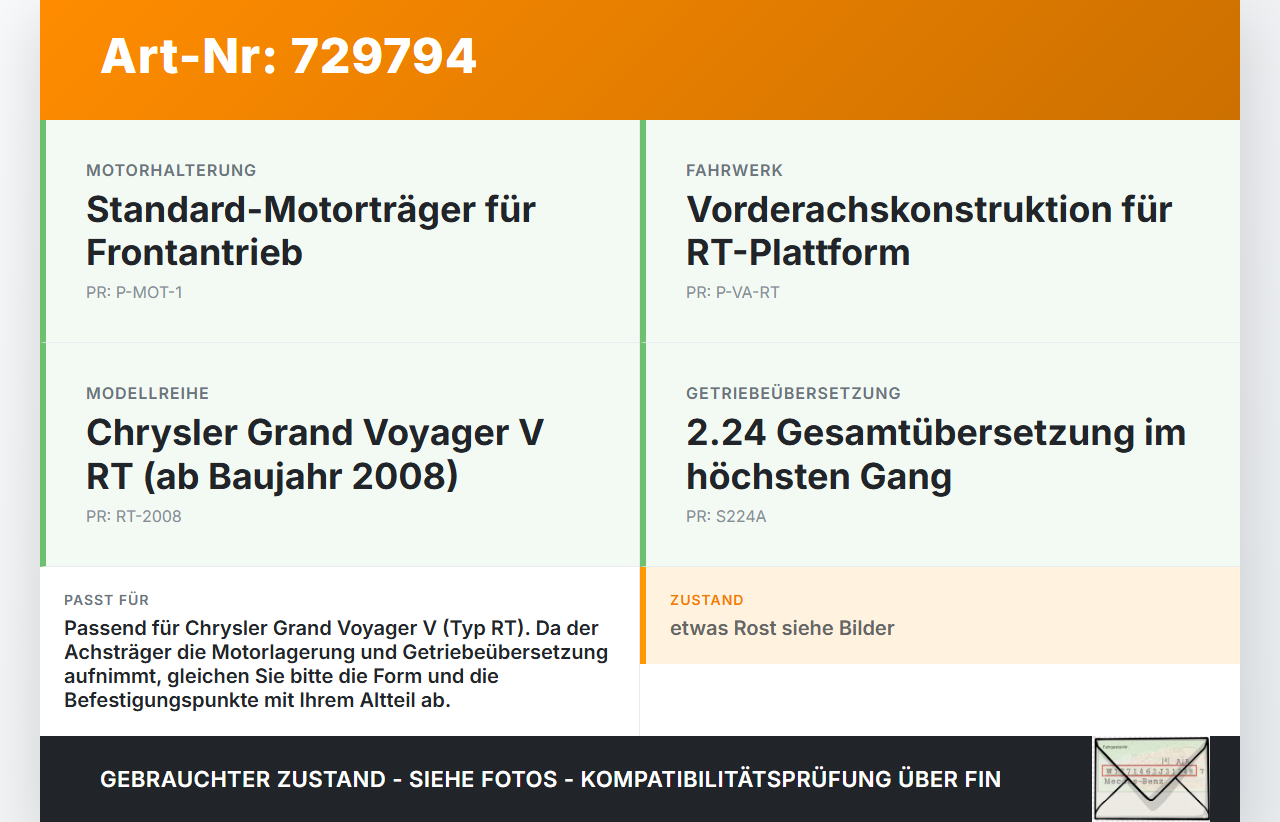 Chrysler Grand Voyager V RT 08-11 CRD 2,8 120KW Vorderachse Motorträger Motorhalter Achsträger Chrysler Grand... Vorschau 3