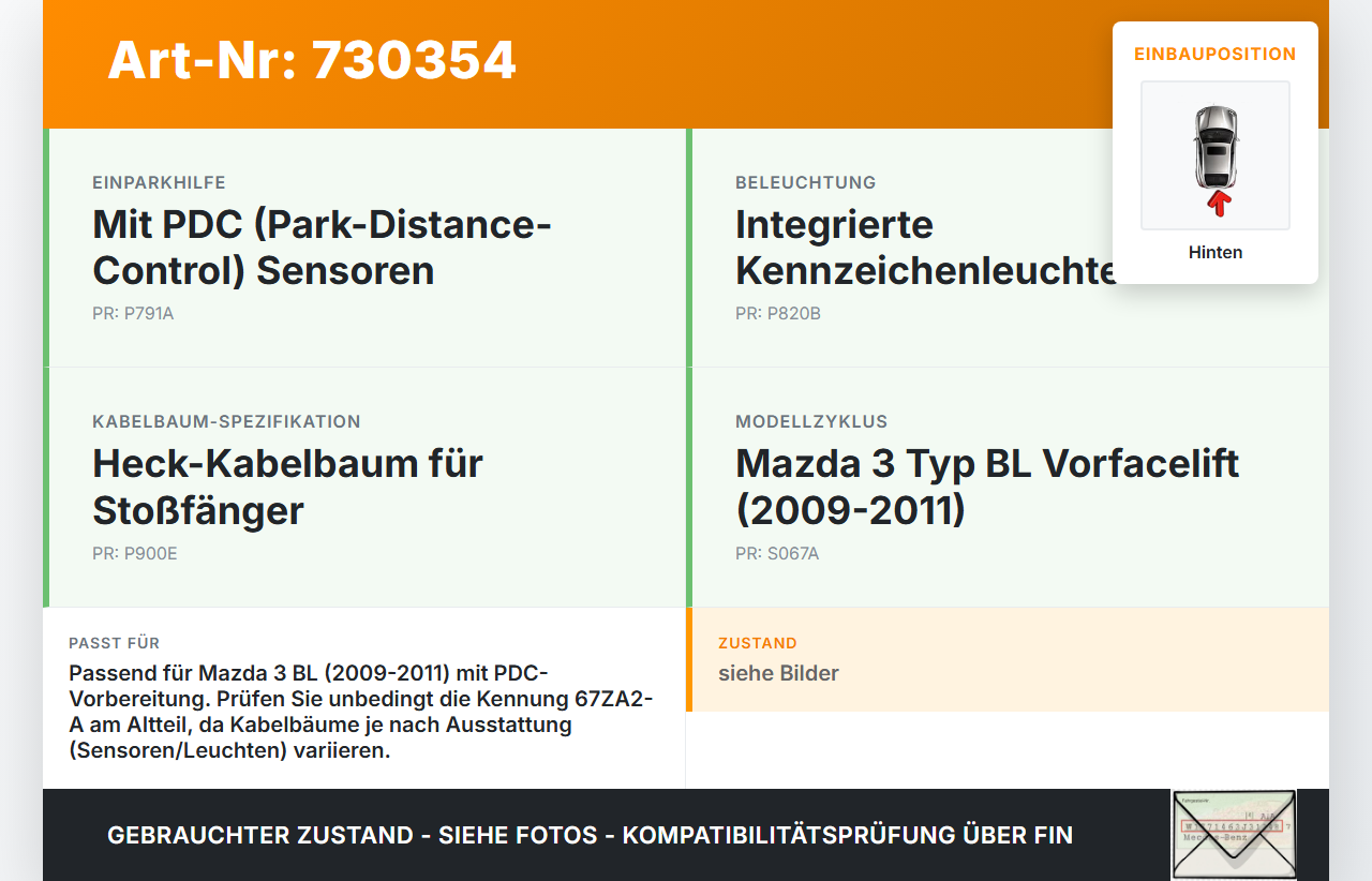 Mazda 3 BL 09-11 Kabelbaum Hinten mit Kennzeichenleuchten Mazda 3 BL 09-11 19.08.2010 67ZA2-A BCW8-67ZA2-A gebraucht Vorschau 3