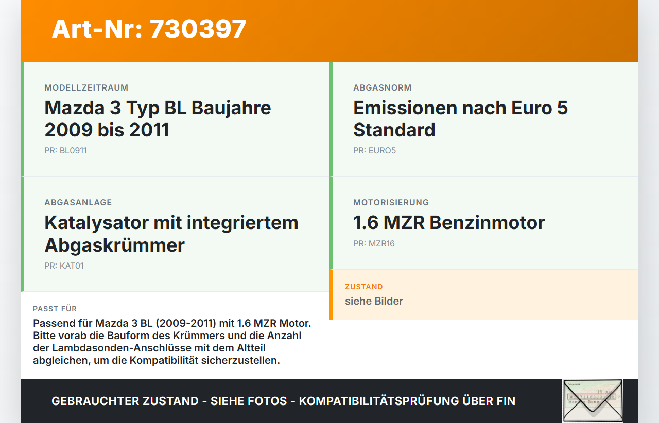 Mazda 3 BL 09-11 MZR 1,6 77KW Katalysator Kat Vorkat mit Abgaskrümmer und Flexrohr Mazda 3 BL 09-11 19.08.2010... Vorschau 3