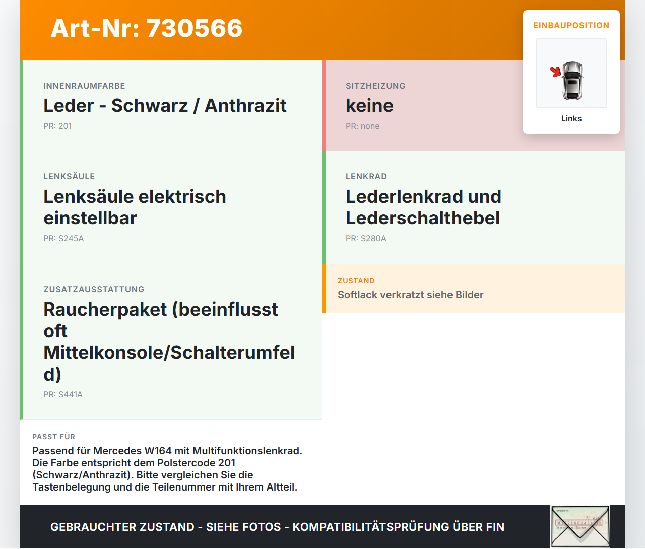 Mercedes W164 ML320 05-09 Lenkradschalter Multifunktionstasten Lenkrad Schalter Links Mercedes W164 ML320 05-09... Vorschau 3