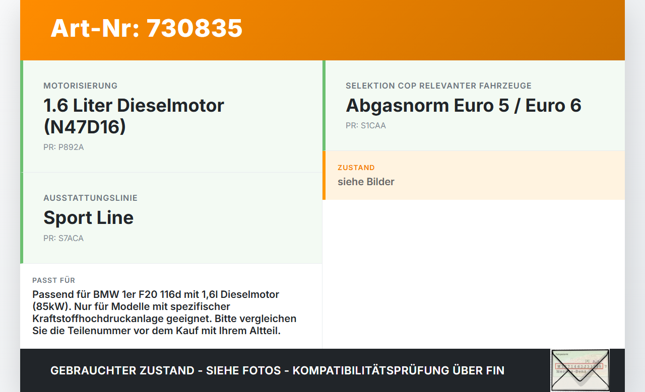 BMW 1er 116d F20 11-15 1,6d 85KW Hochdruck Leitung Kraftstoffleitung BMW 1er 116d F20 11-15 26.03.2014 gebraucht Vorschau 3