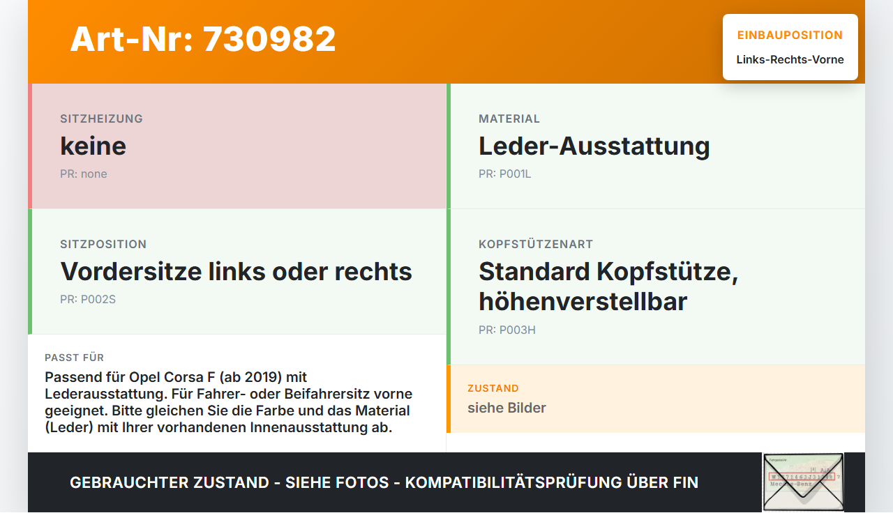 Opel Corsa F 19-22 Kopfstütze für Fahrer Sitz Rechts oder Links Vorne Leder Opel Corsa F 19-22 01.01.2021 gebraucht Vorschau 3