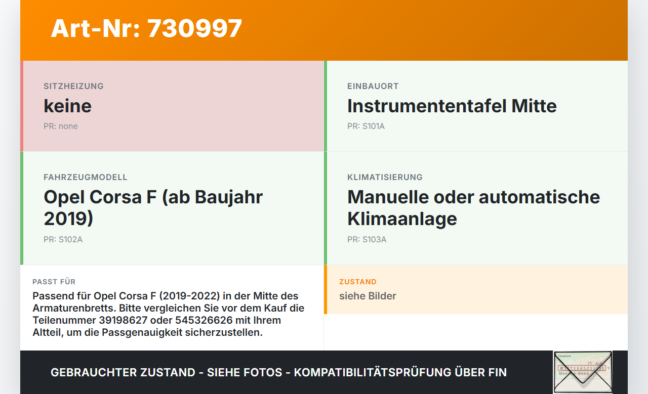 Opel Corsa F 19-22 Luftdusche Luftdüse Mitte Opel Corsa F 19-22 01.01.2021 545326626 39198627 gebraucht Vorschau 3