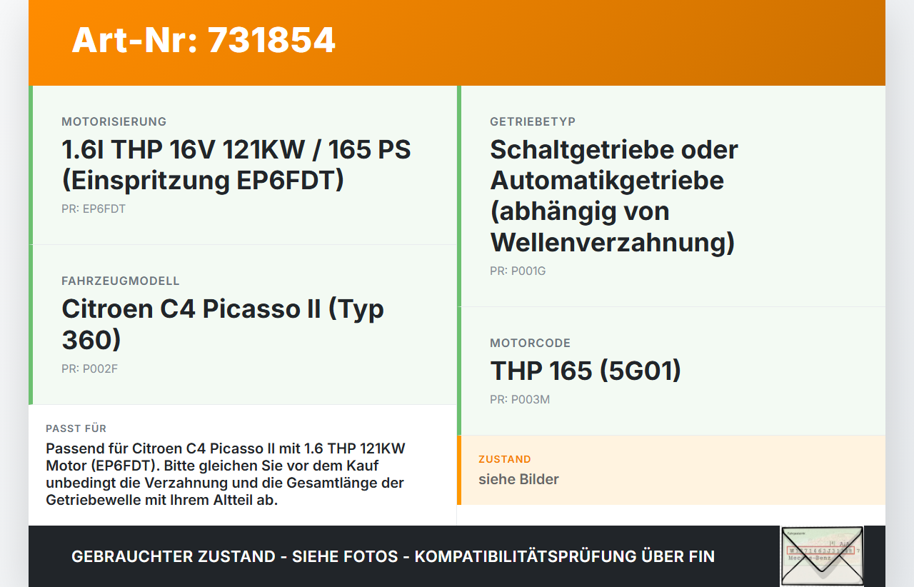 Citroen C4 Picasso II 13-16  THP 1,6 121KW Getriebewelle Citroen C4 Picasso II 13-16 23.09.2015 gebraucht Vorschau 3