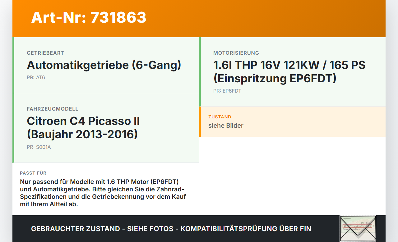 Citroen C4 Picasso II 13-16  THP 1,6 121KW Zahnräder für Automatikgetriebe Citroen C4 Picasso II 13-16 23.09.2015... Vorschau 3