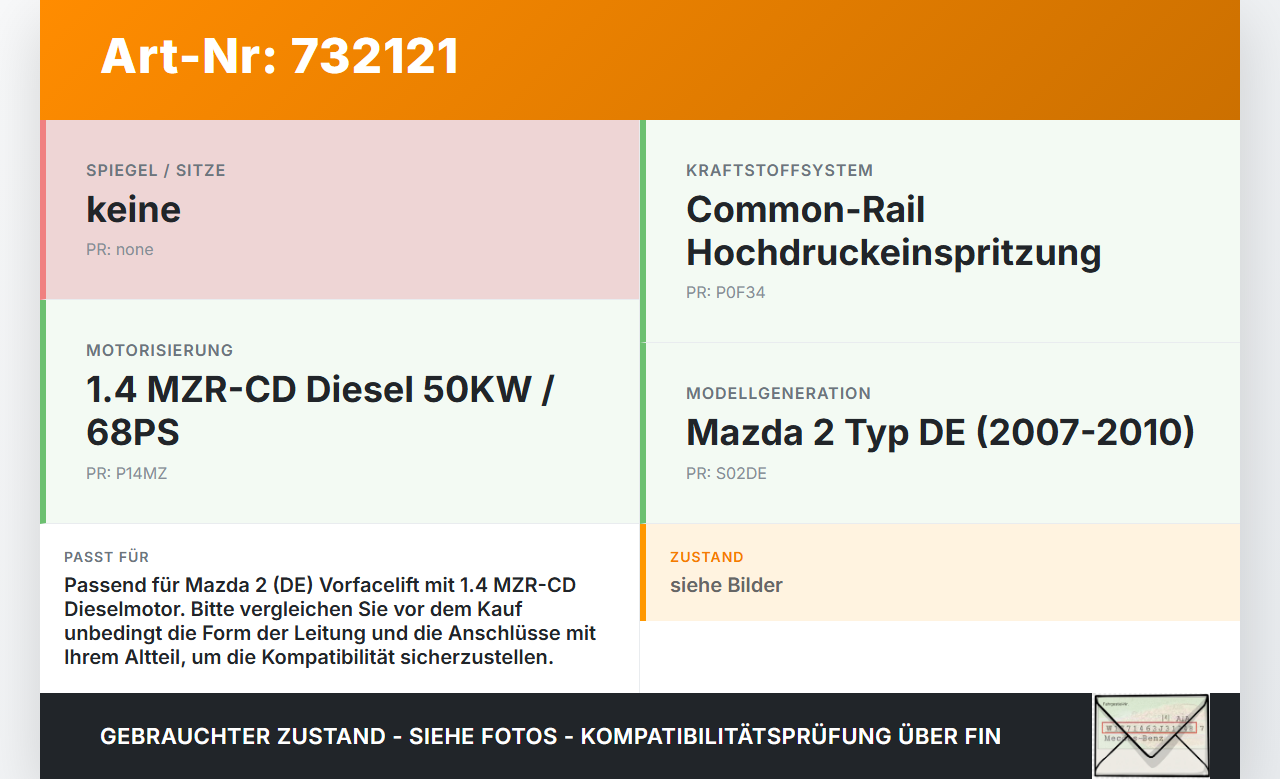 Mazda 2 DE 07-10 MZR-CD 1,4 50KW Hochdruck Leitung Kraftstoffleitung Mazda 2 DE 07-10 24.07.2009 gebraucht Vorschau 3