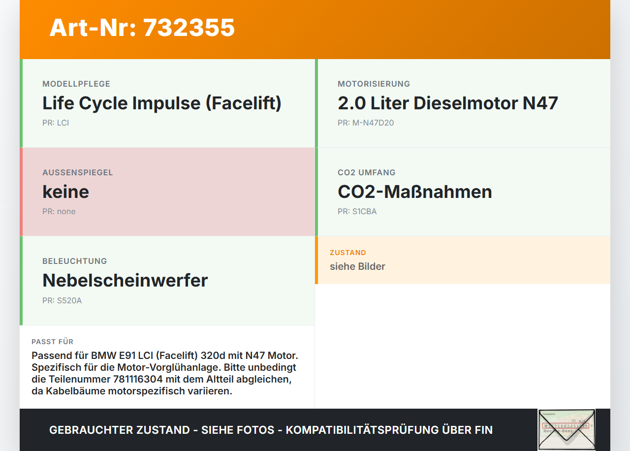 BMW E91 320D LCi 08-13 Kombi Kabelbaum für Motor Vorglühanlage BMW E91 320D LCi 08-13 28.09.2010 781116304... Vorschau 3