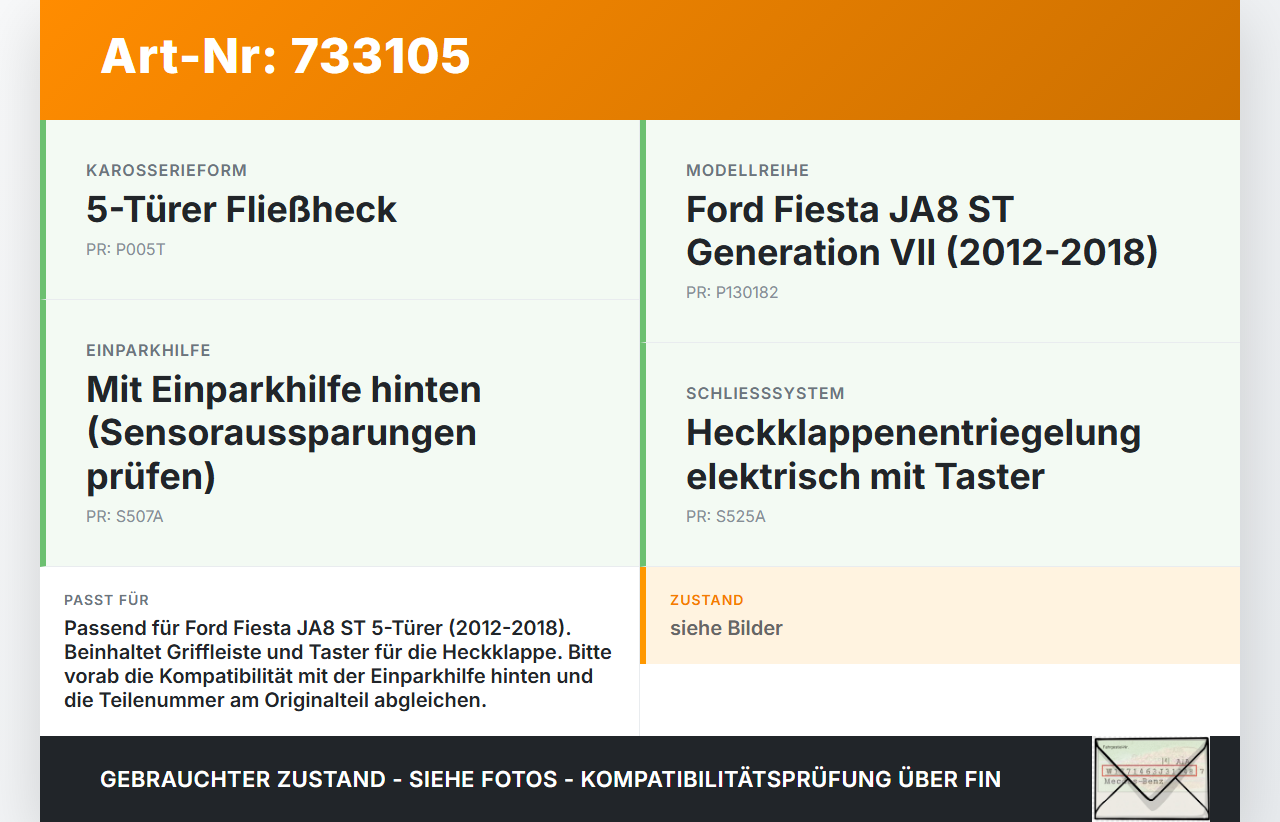 Ford Fiesta JA8 ST VII 12-18 5T Griffleiste Griff Taster für Heckklappe Ford Fiesta JA8 ST VII 12-18 20.10.2016... Vorschau 3