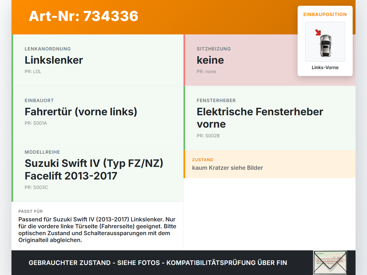 Suzuki Swift IV FZ 13-17 Blende Einbaurahmen für Fensterheberschalter Links Vorne Suzuki Swift IV FZ 13-17... Vorschau 3