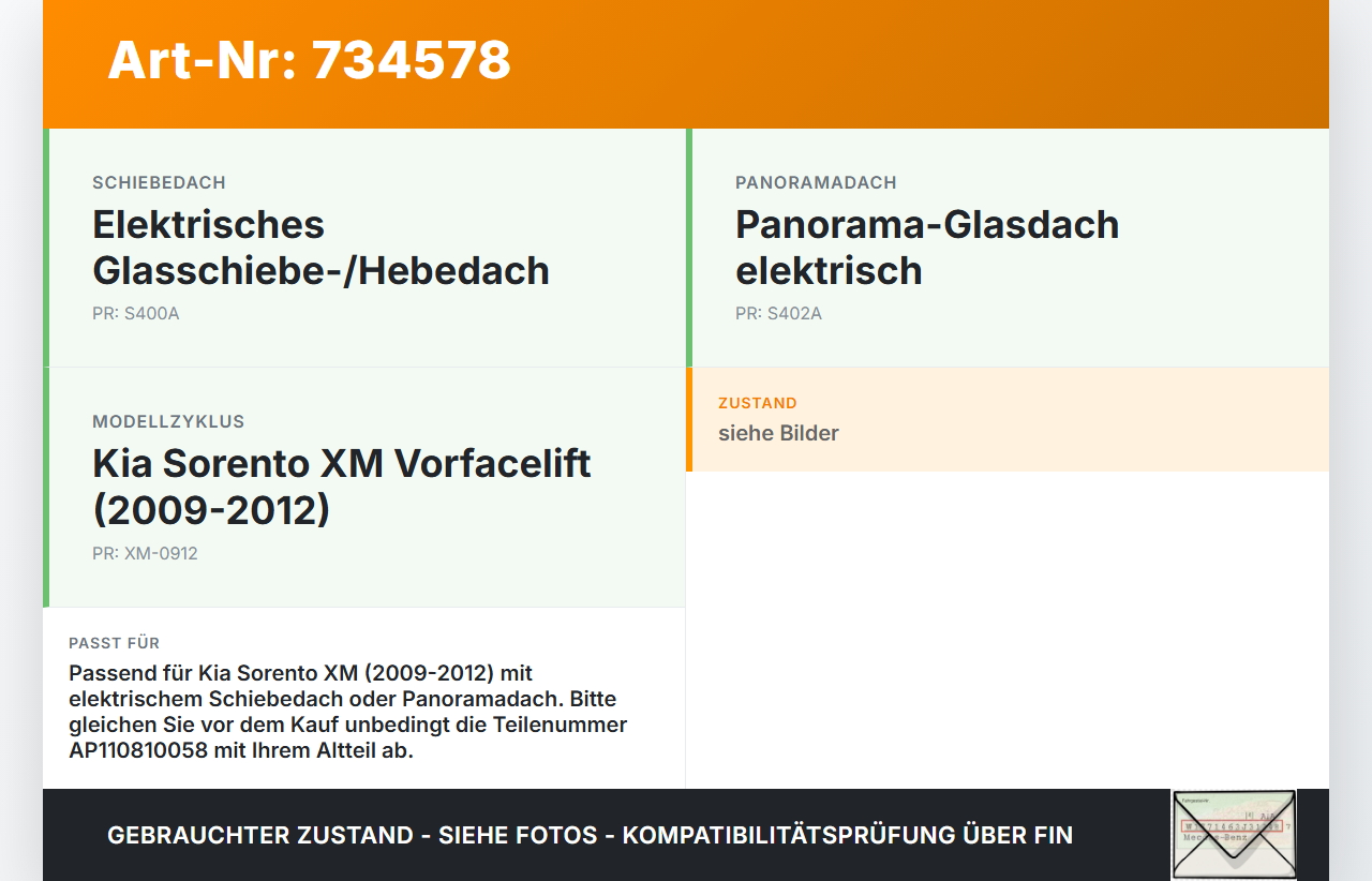 Kia Sorento XM 09-12 Schiebedachmotor Kia Sorento XM 09-12 28.10.2011 AP110810058 gebraucht Vorschau 3