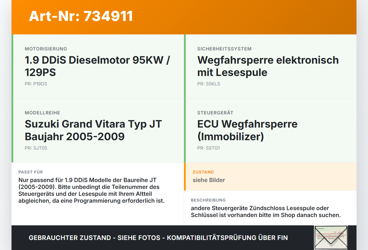 Suzuki Grand Vitara JT 05-09 1,9 DDiS 95KW Wegfahrsperre ECU Steuergerät Suzuki Grand Vitara JT 05-09 21.08.2009... Vorschau 3