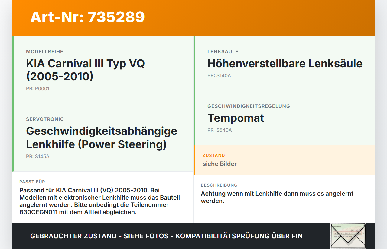 KIA Carnival 3 III VQ 05-10 Höhenverstellung für Lenksäule KIA Carnival 3 III VQ 05-10 30.12.2009 B30CEGN011 gebraucht Vorschau 3
