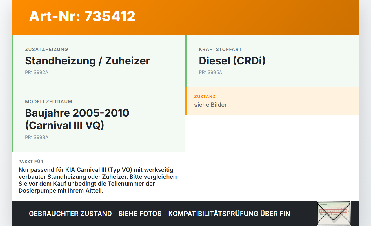 KIA Carnival 3 III VQ 05-10 Dosierpumpe Kraftstoffpumpe für Standheizung KIA Carnival 3 III VQ 05-10 30.12.2009... Vorschau 3