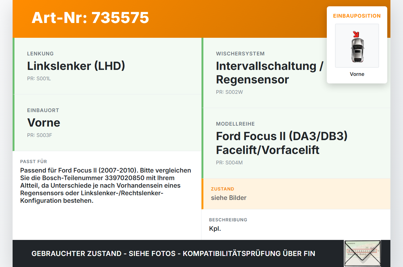 Ford Focus II DA 07-10 Wischermotor m. Wischergestänge Vorne Ford Focus II DA 07-10 21.09.2009 4M51-17504-AC... Vorschau 3