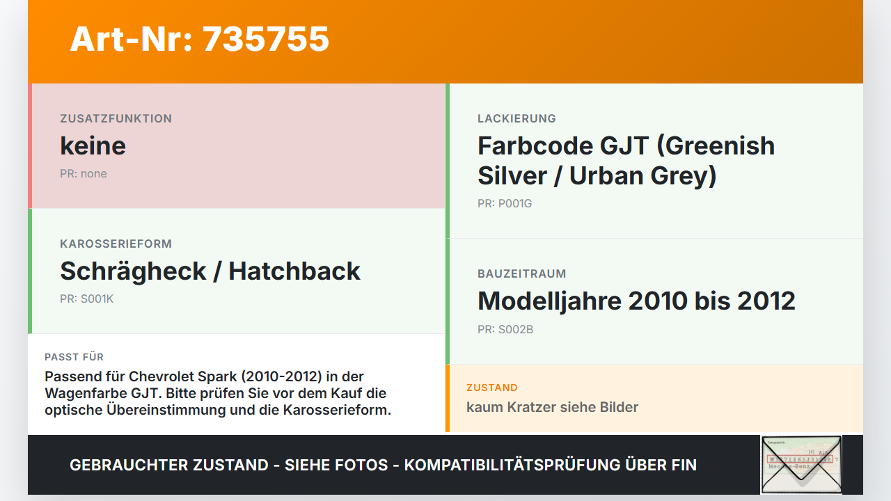 Chevrolet Spark 10-12 Tankdeckel Tankklappe GJT Chevrolet Spark 10-12 01.02.2011 gebraucht Vorschau 3