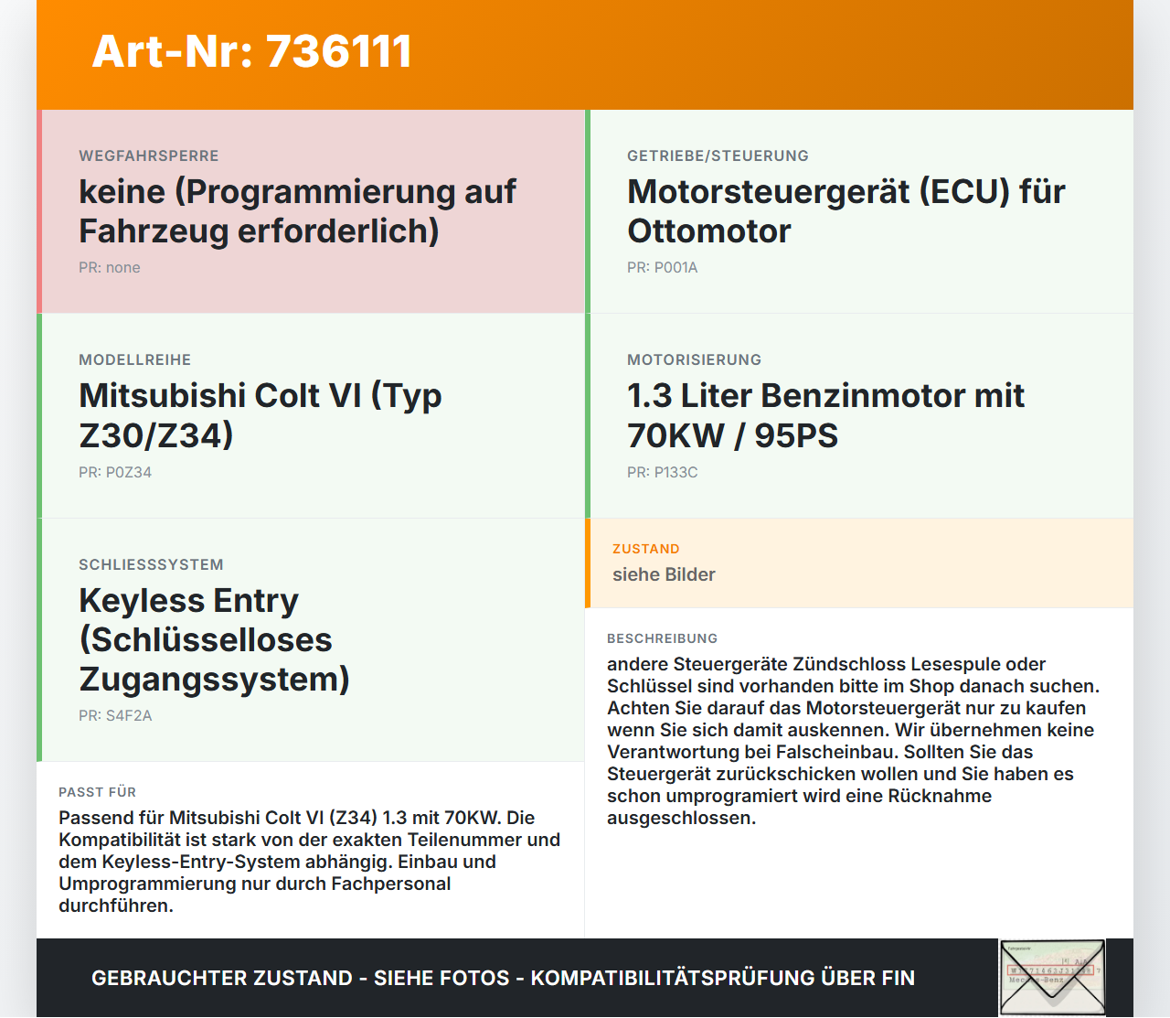 Mitsubishi Colt VI Z34 08-12 1,3 70KW Steuergerät ECU für Motor Motorsteuergerät Mitsubishi Colt VI Z34 08-12... Vorschau 3