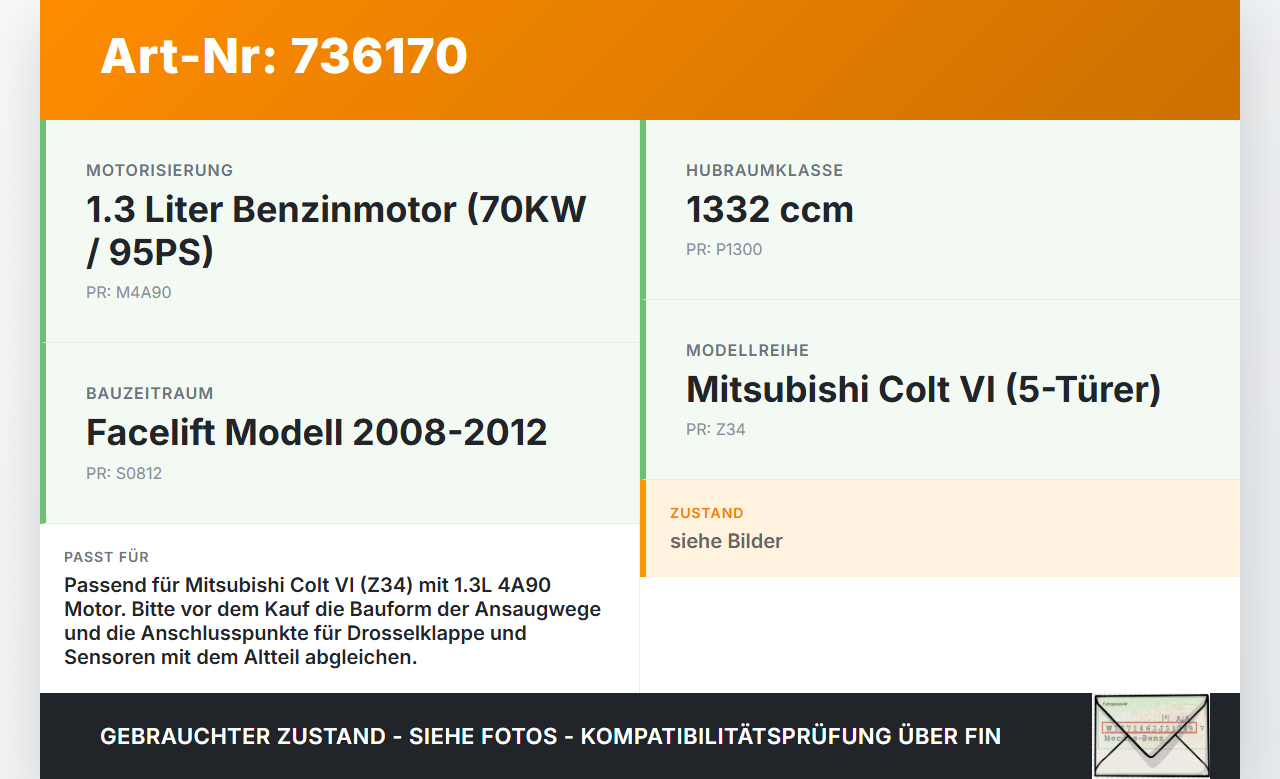 Mitsubishi Colt VI Z34 08-12 1,3 70KW 4A90 Ansaugbrücke Ansaugkrümmer Mitsubishi Colt VI Z34 08-12 05.10.2008 gebraucht Vorschau 3