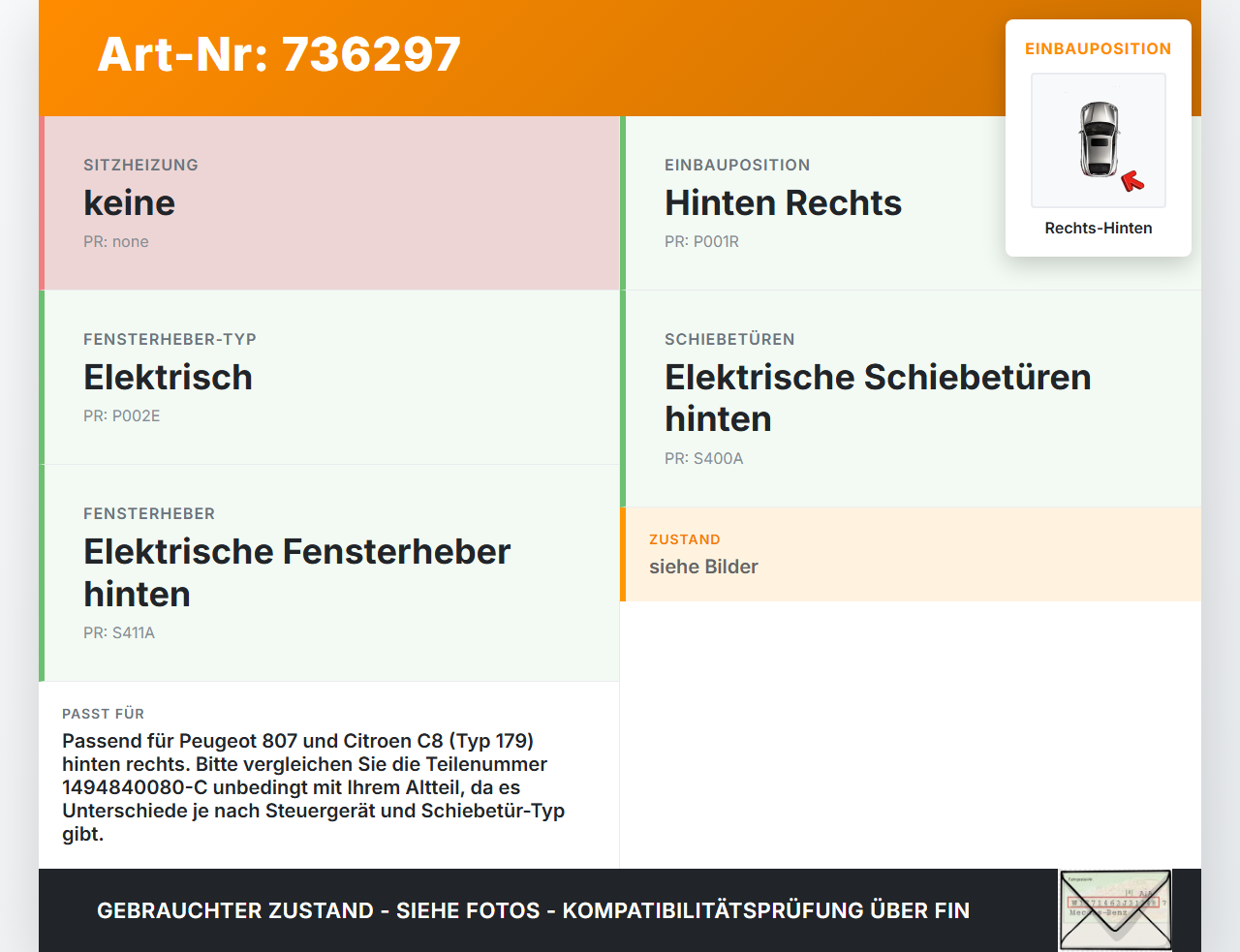 Peugeot 807 C8 179 02-08 Fensterhebermotor mit Fensterheber Rechts Hinten Peugeot 807 C8 179 02-08 15.12.2004... Vorschau 3