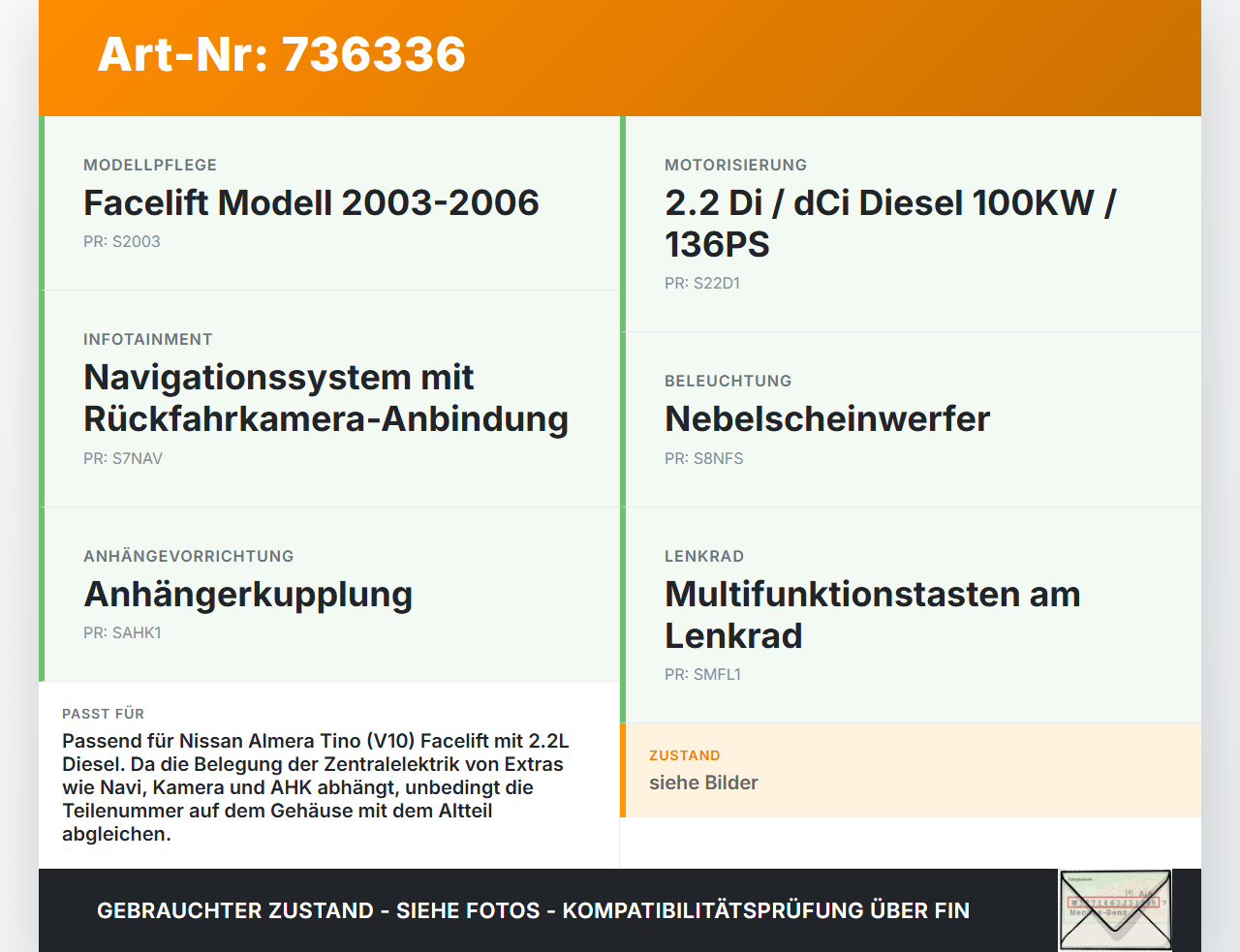 Nissan Almera Tino 03-06 2,2 100KW Sicherungskasten Zentralelektrik Nissan Almera Tino 03-06 29.04.2003 gebraucht Vorschau 3